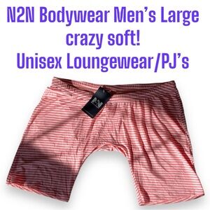 Lg N2N Bodywear Salmon Striped Men's Sleep Lounge Biker Shorts Comfy Drawstring
